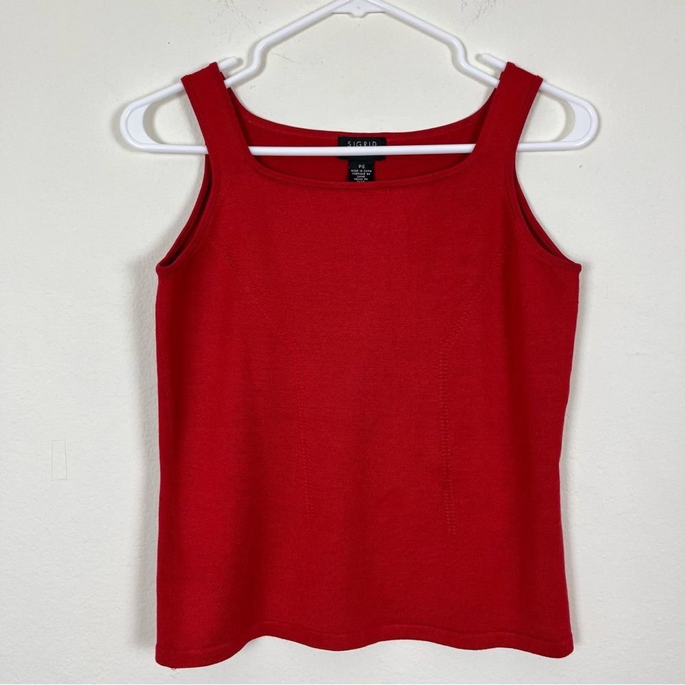 Sigrid Olsen Red Silk Square Neckline Tank Top- Size Petite Small